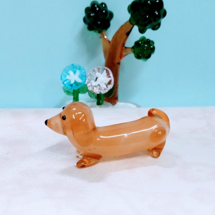 ガラス細工 ダックス 茶（胴長） ミニチュア 置物 雑貨 犬 動物