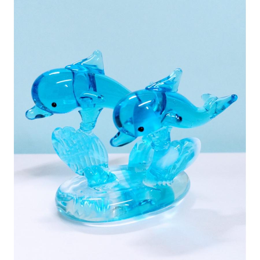 ガラス細工 イルカペア青 A（L) ミニチュア 置物 雑貨 イルカ 水族館