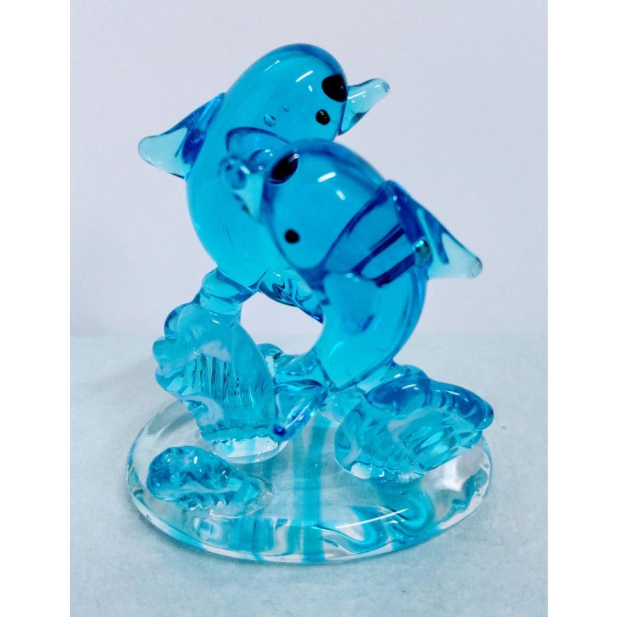 ガラス細工 イルカペア青 B（L) ミニチュア 置物 雑貨 イルカ 水族館
