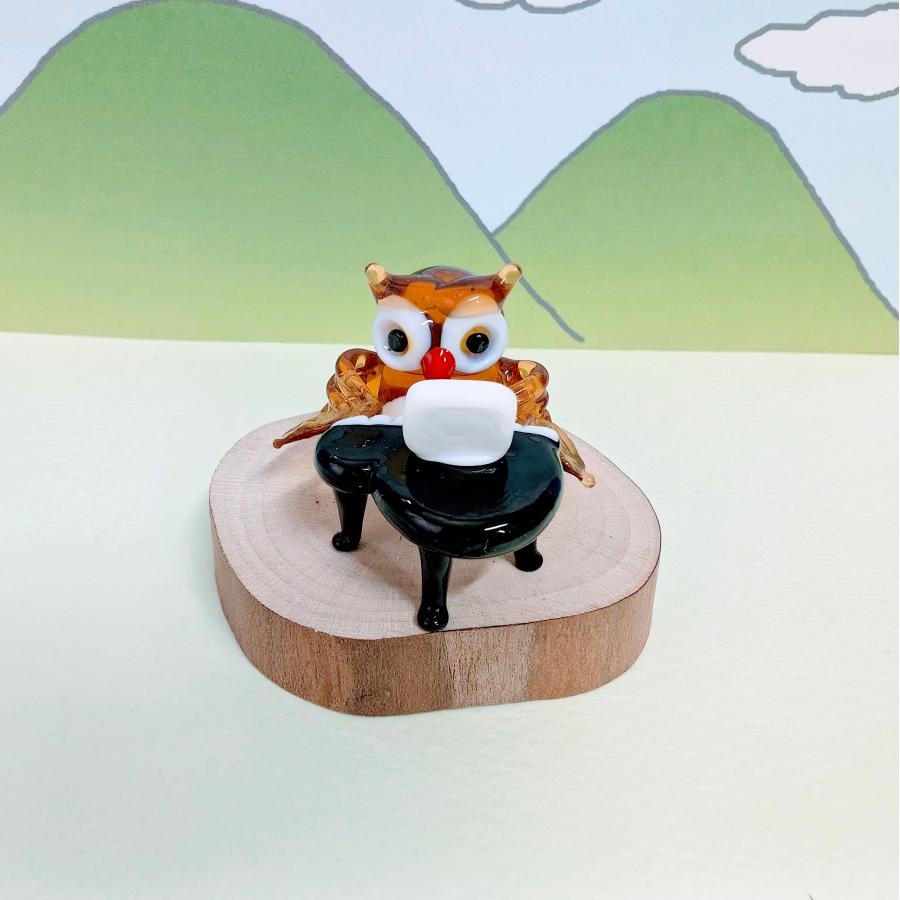 ガラス細工 フクロウバンド ピアノ ミニチュア 置物 雑貨 ふくろう