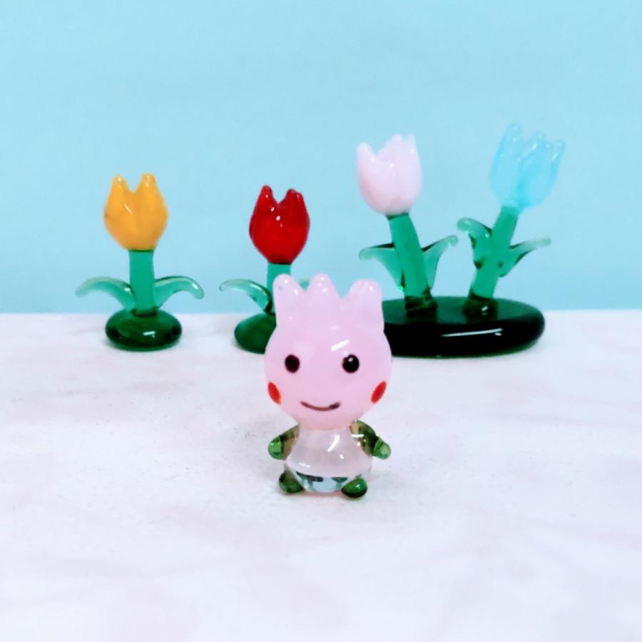 ガラス細工 チューリップちゃん（S) ピンク ミニチュア 雑貨 置物 小物 