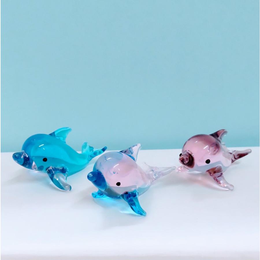 ガラス細工 イルカ（L) ピンク/紫 ミニチュア 置物 雑貨 水族館 海 