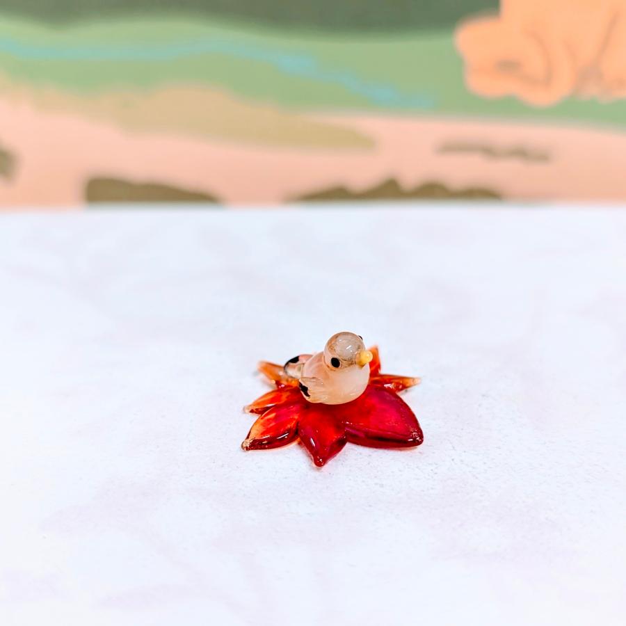 ガラス細工 スズメともみじ（ミニ）ミニチュア 雑貨 置物 小物 雀 紅葉