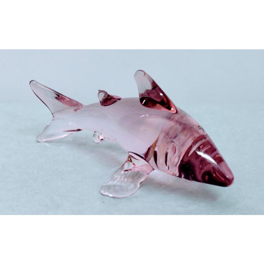 ガラス細工 サメ（L) ピンク/紫 ミニチュア 置物 雑貨 水族館 海 小物