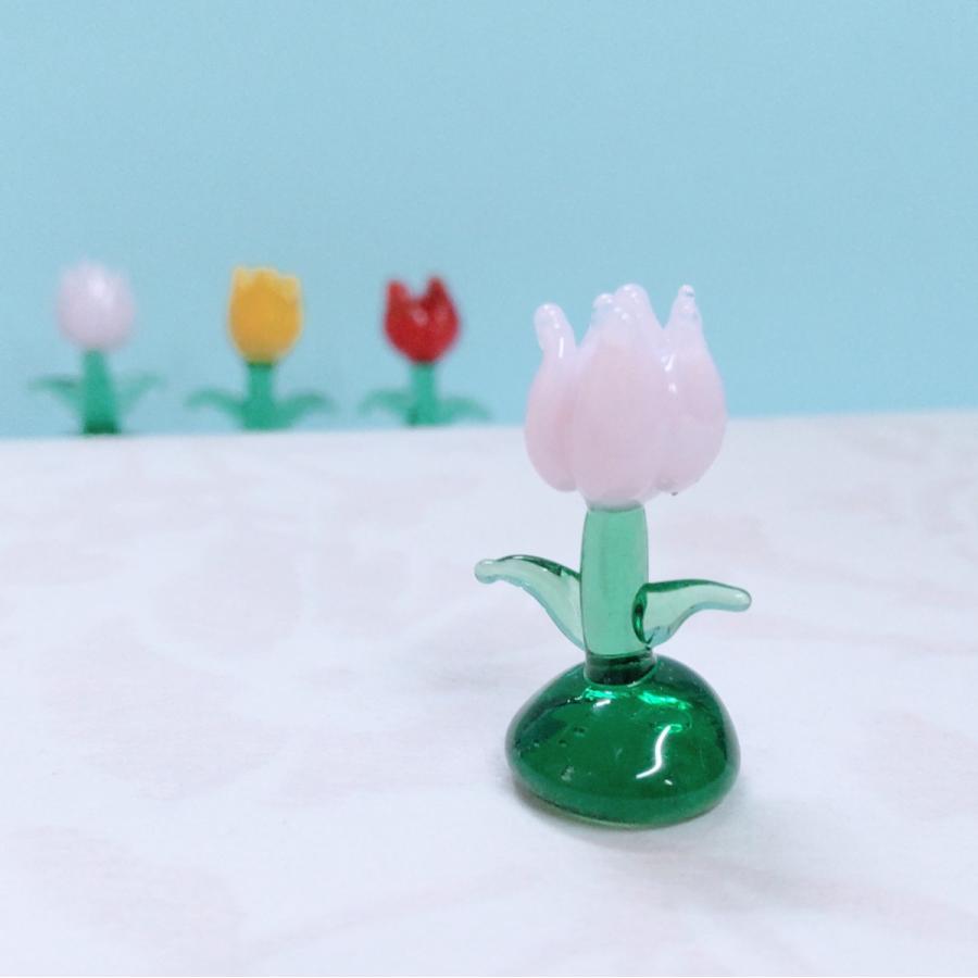 ガラス細工 チューリップ（S) ピンク ミニチュア 置物 雑貨 花 : きた 