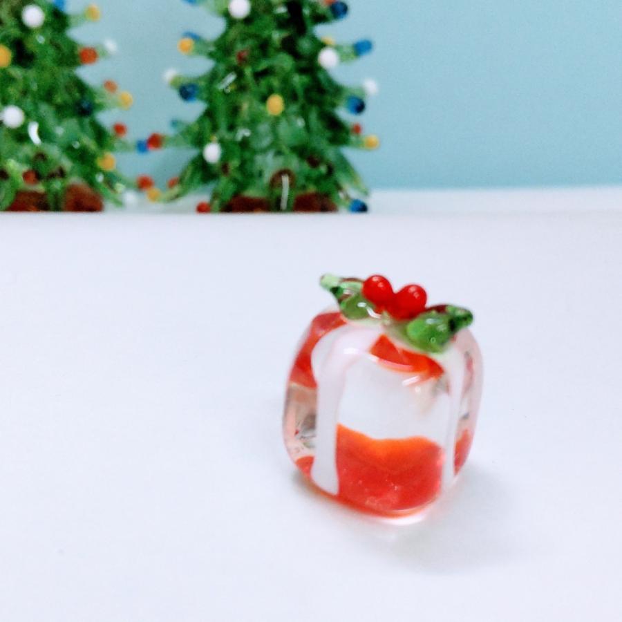 ガラス細工 ミニギフトボックス 赤/クリア ミニチュア 置物 雑貨 小物