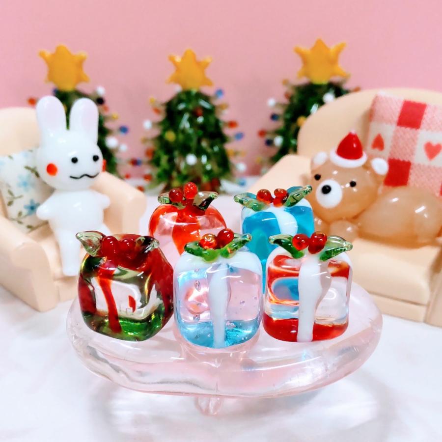 ガラス細工 ミニギフトボックス クリアピンク ミニチュア 置物 雑貨 