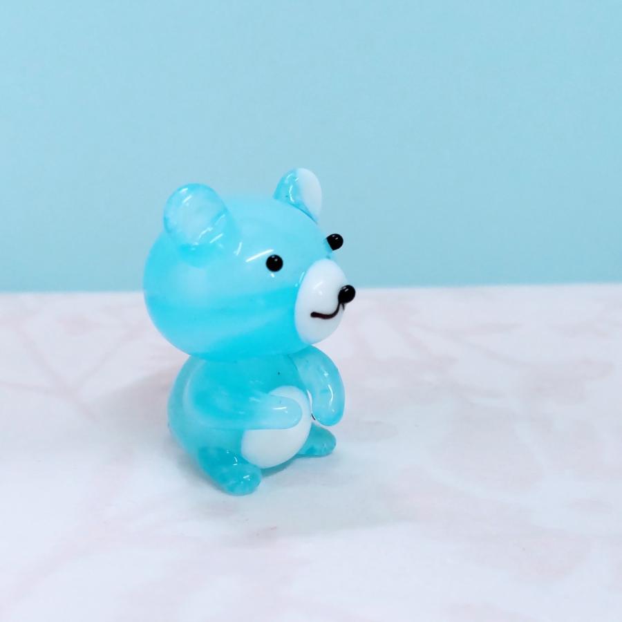 ガラス細工 クマ青（手が前）ミニチュア 置物 雑貨 小物 熊 : きたの