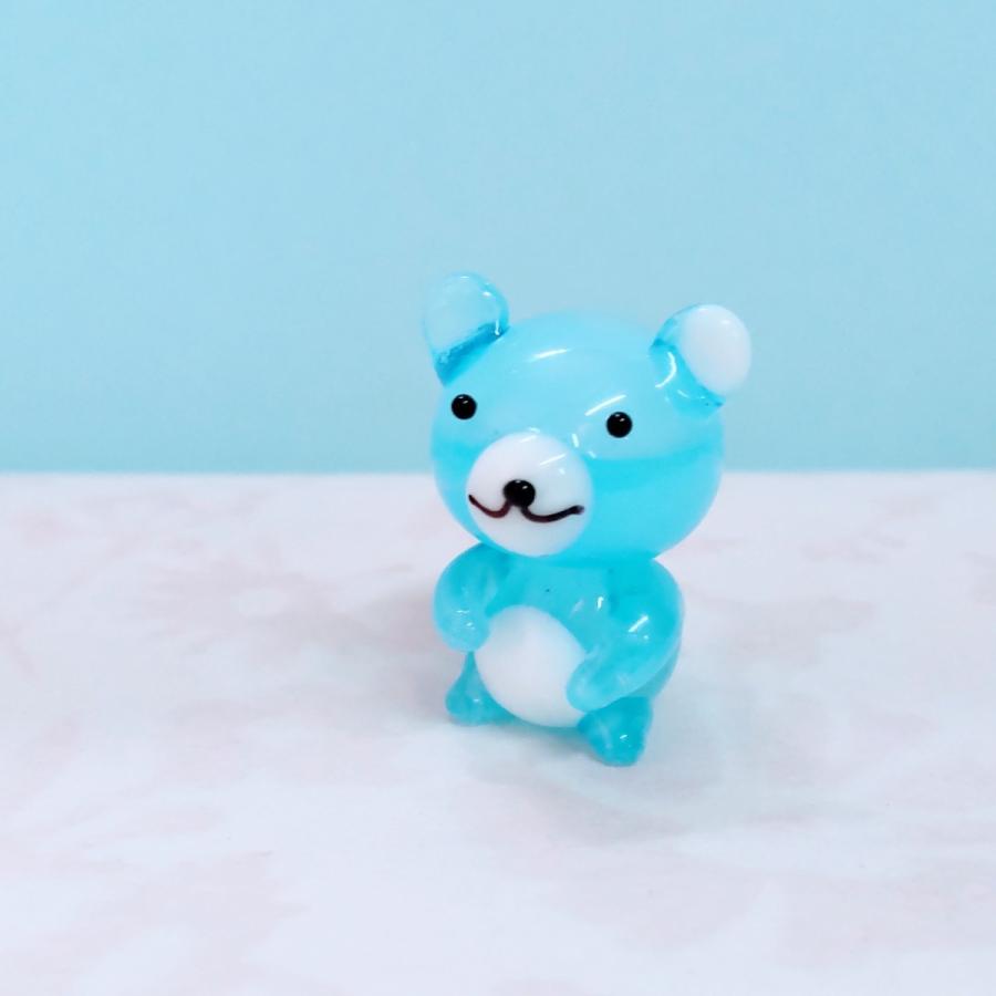 ガラス細工 クマ青（手が前）ミニチュア 置物 雑貨 小物 熊 : きたの