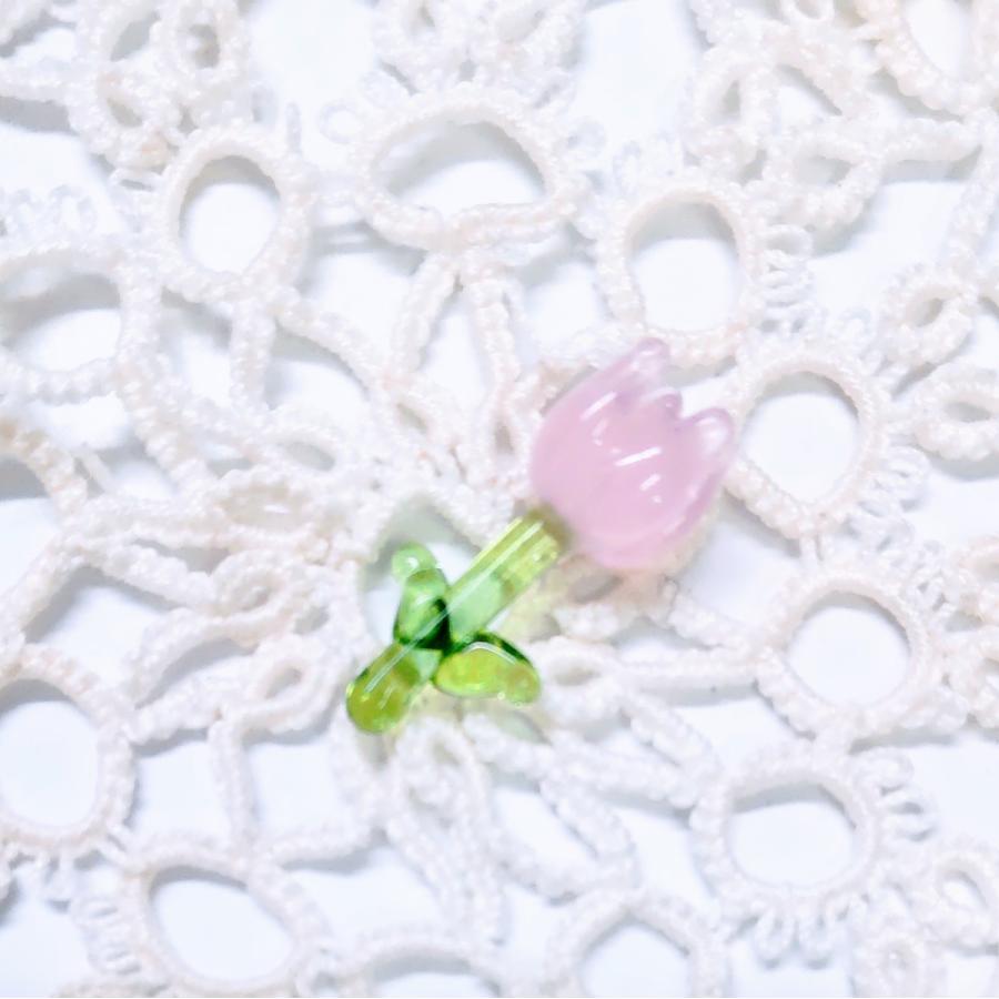 ガラス細工 ミニパーツ チューリップ ピンク ミニチュア 花 : きたの 