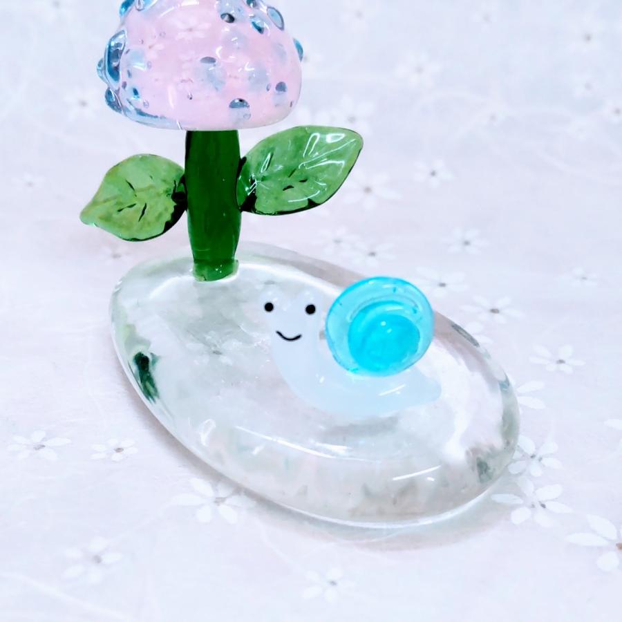 ガラス細工 カタツムリ（S) 青 ミニチュア 雑貨 置物 小物 雨 : きたの