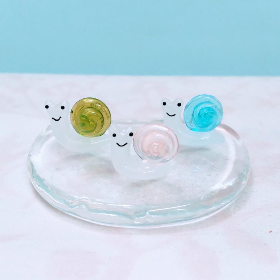 ガラス細工 カタツムリ（S) 青 ミニチュア 雑貨 置物 小物 雨 : きたの