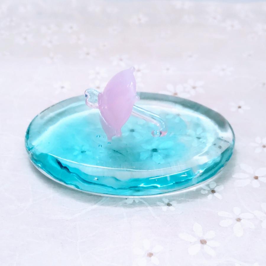 ガラス細工 傘 ピンク（ハート付) ミニチュア 雑貨 置物 小物 雨