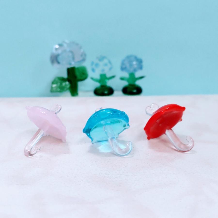 ガラス細工 傘 ピンク（ハート付) ミニチュア 雑貨 置物 小物 雨