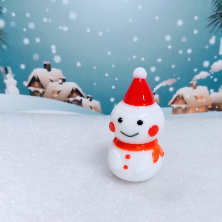 ガラス細工 雪だるま（L）赤 ミニチュア 雑貨 置物 小物 スノーマン 