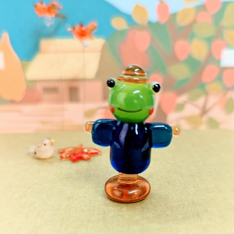 ガラス細工 カエルのかかし ミニチュア 雑貨 置物 小物 蛙 案山子