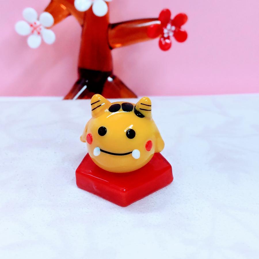 ガラス細工 おにまる君（イエロー）ミニチュア 雑貨 置物 小物 節分 鬼