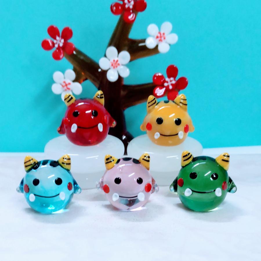 ガラス細工 おにまる君（イエロー）ミニチュア 雑貨 置物 小物 節分 鬼