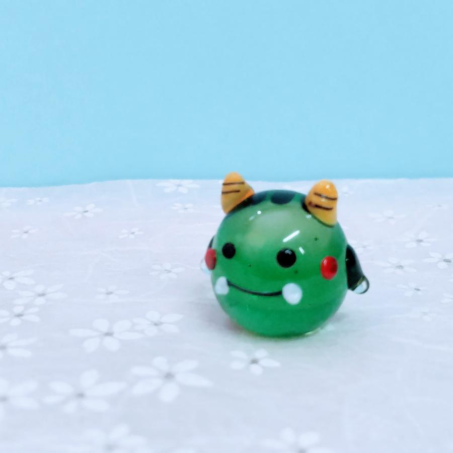 ガラス細工 おにまる君（緑）ミニチュア 雑貨 置物 小物 節分 鬼