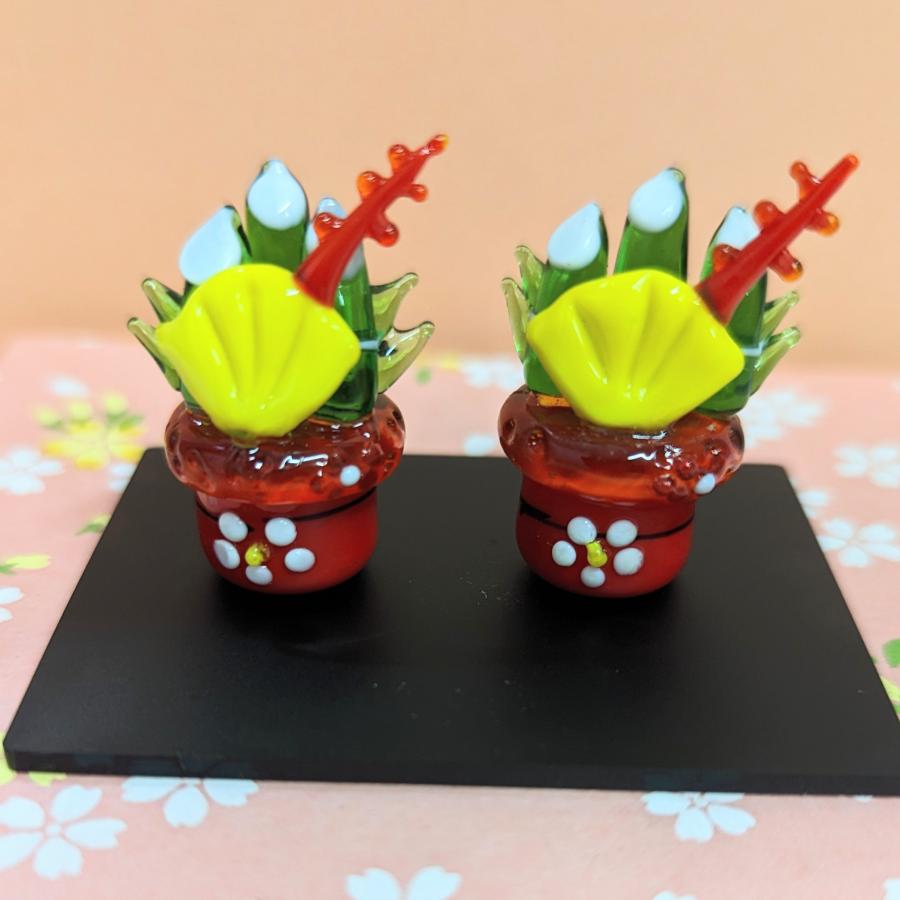 ガラス細工 門松（L) ミニチュア 雑貨 置物 小物 お正月 ディスプレイ