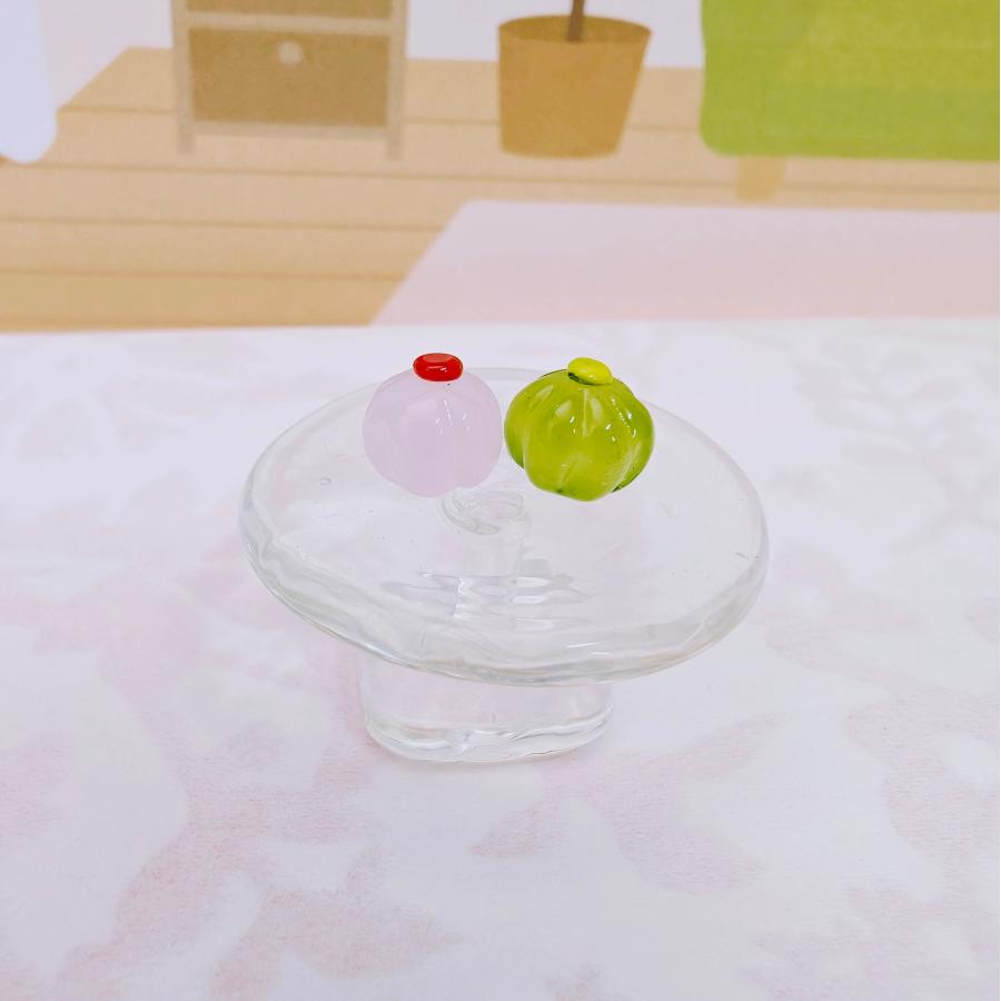 ガラス細工 和菓子（ミニ）2個セット（お皿付）ミニチュア 置物 小物