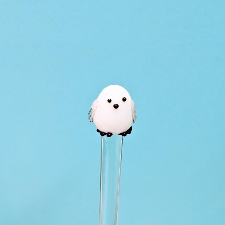 ガラス細工 シマエナガ（グレー）マドラー ミニチュア 雑貨 小物 鳥