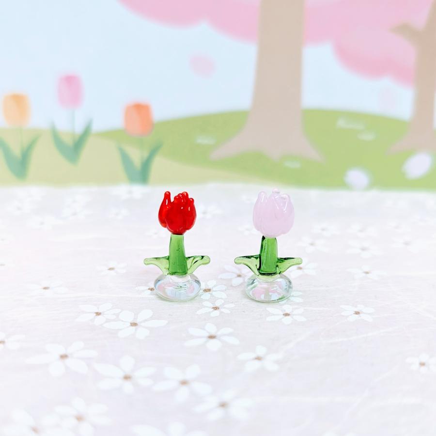 ガラス細工 チューリップ（ミニ）ピンク ミニチュア 雑貨 置物 小物 花 