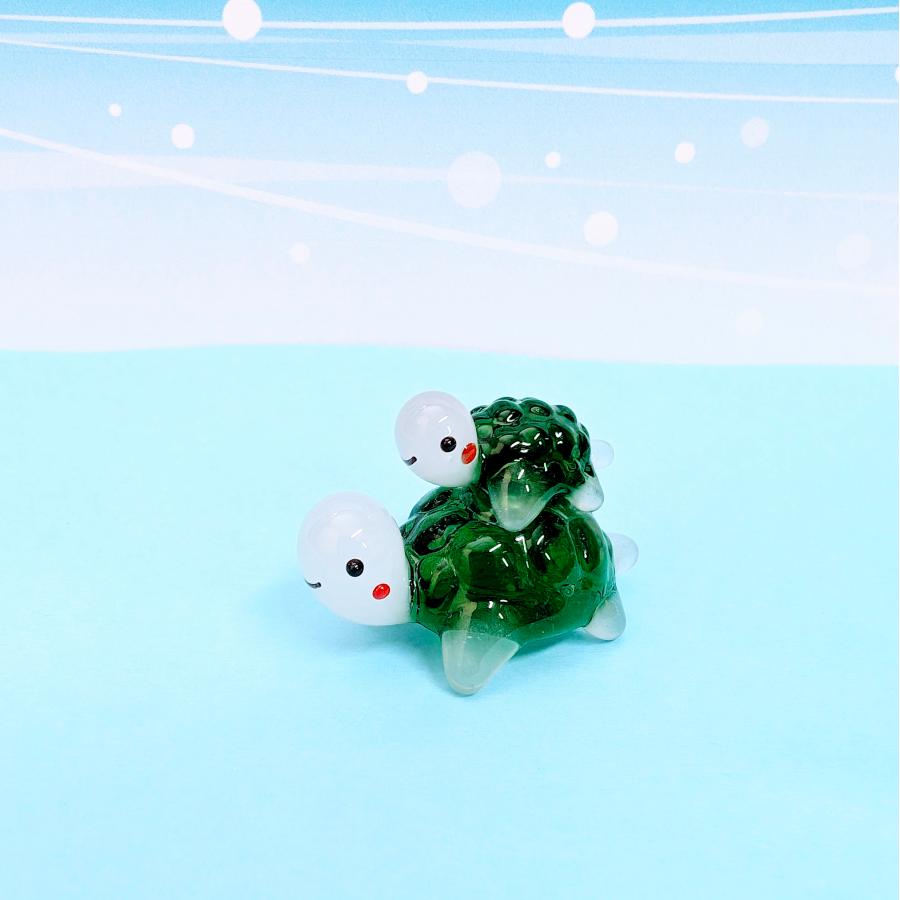 ガラス細工 カメ親子 ミニチュア 雑貨 置物 小物 亀 : きたのガラス