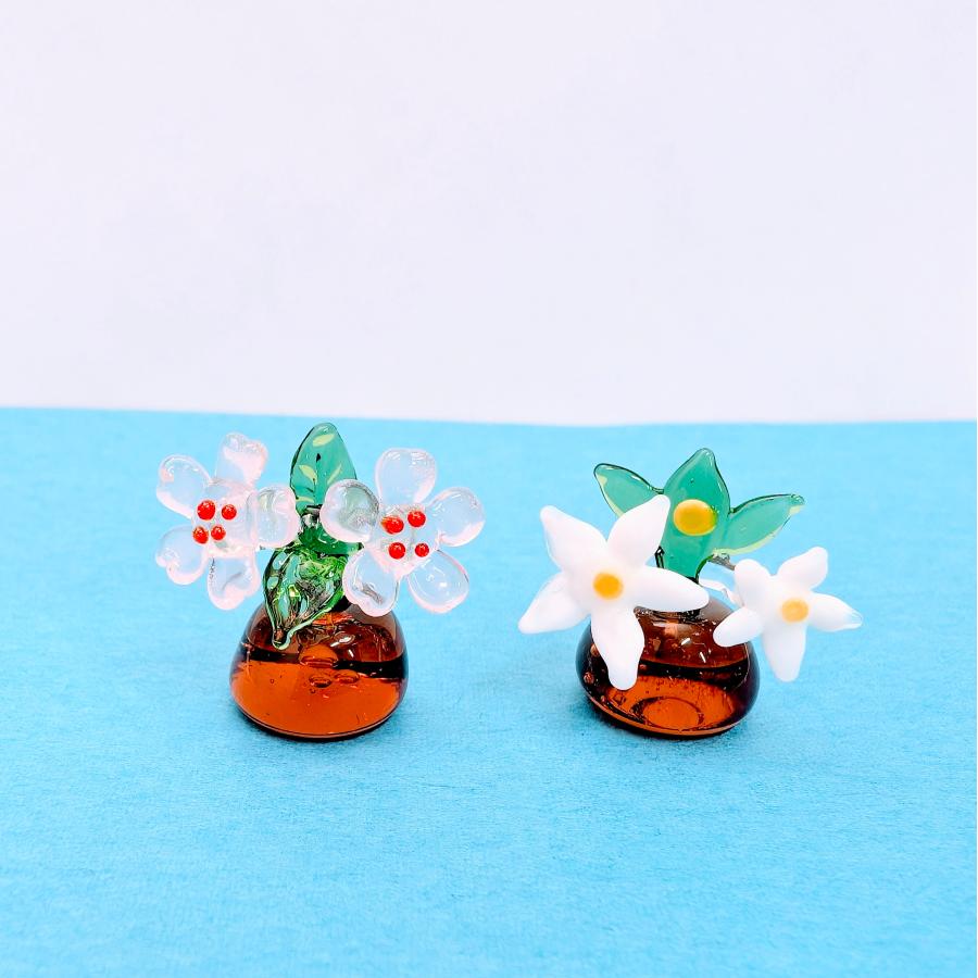 ガラス細工 桜と橘セット ミニチュア 雑貨 置物 小物 桃の節句 : きた