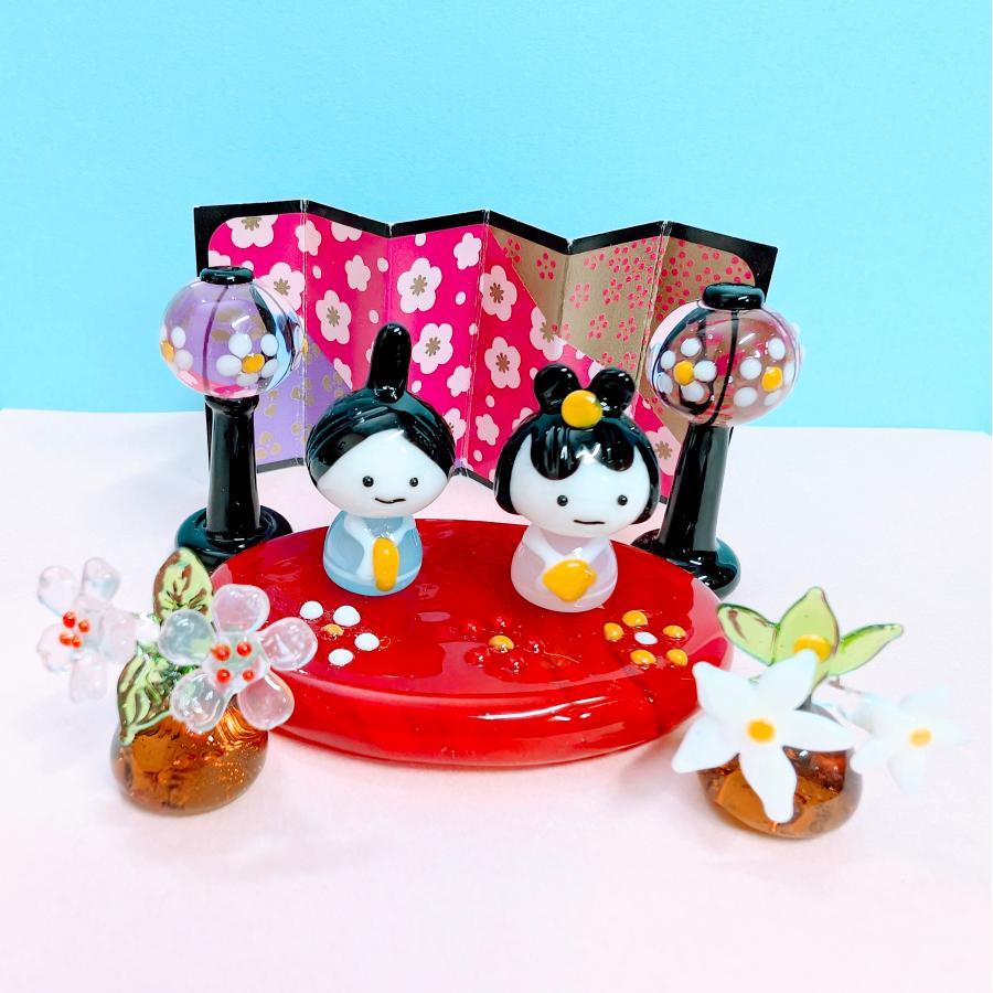 ガラス細工 桜と橘セット ミニチュア 雑貨 置物 小物 桃の節句 : きた