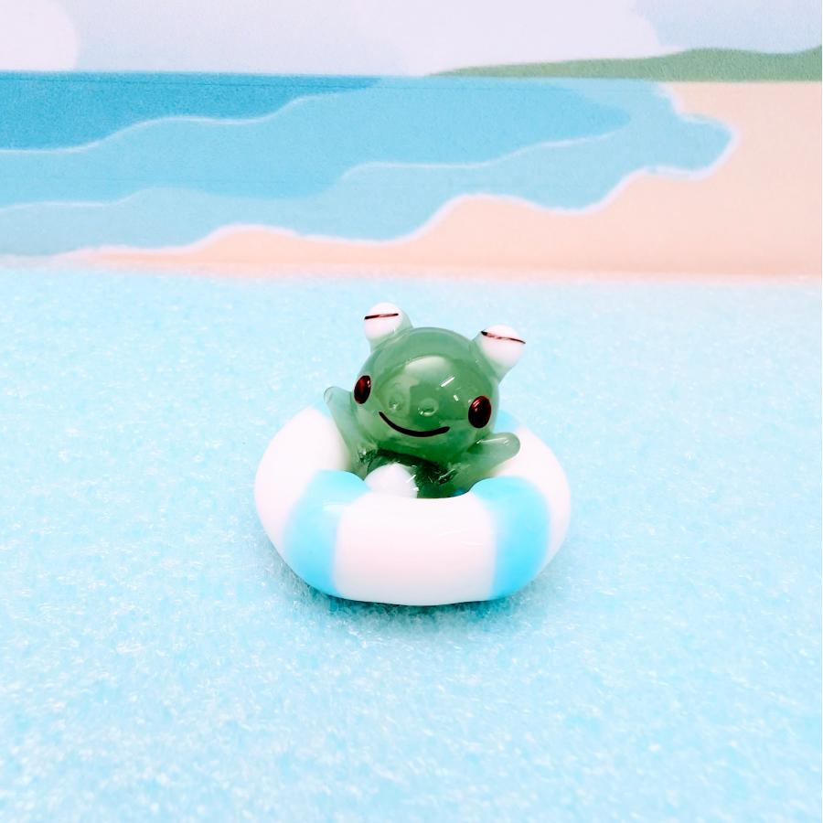 ガラス細工 浮き輪（白/青）ミニチュア 雑貨 置物 小物 : きたのガラス