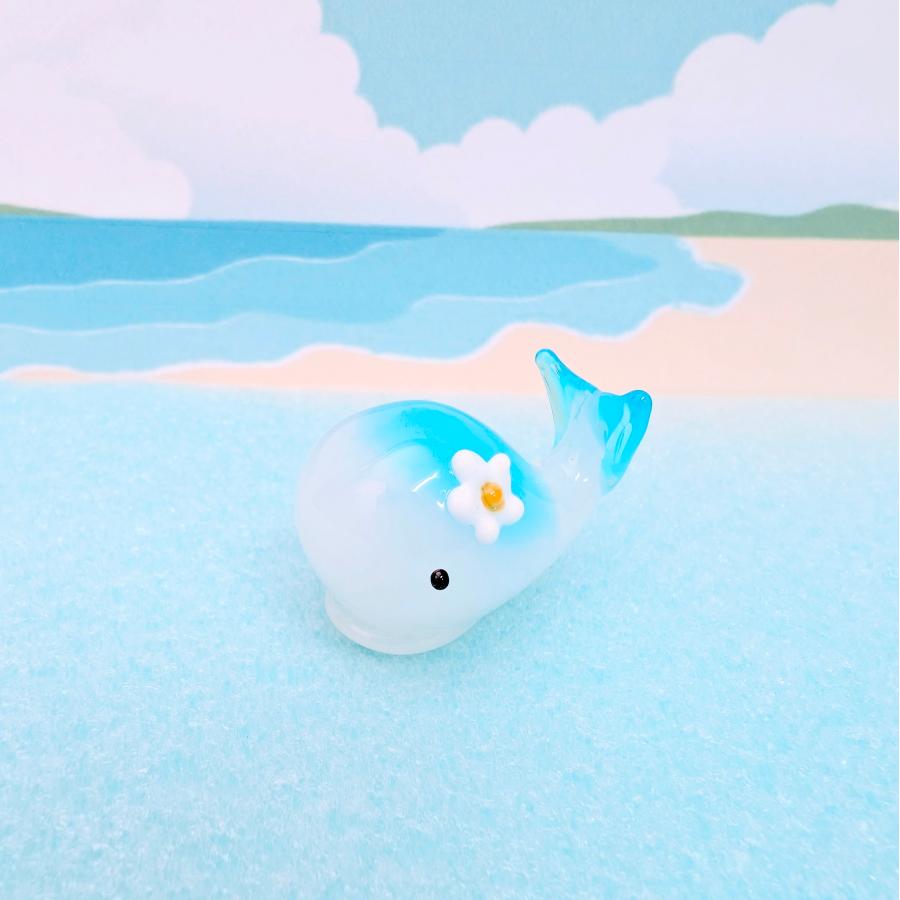 ガラス細工 花クジラ ミニチュア 雑貨 置物 小物 鯨 : きたのガラス