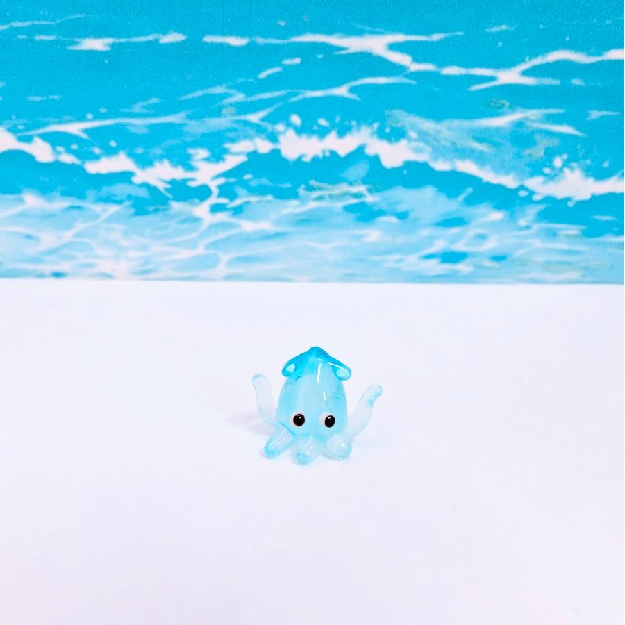 ガラス細工 イカ（ミニ）青 ミニチュア 雑貨 置物 小物 烏賊 : きたの