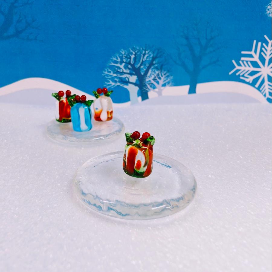 ガラス細工 ギフトボックス（ミニ）緑/クリア ミニチュア 雑貨 置物