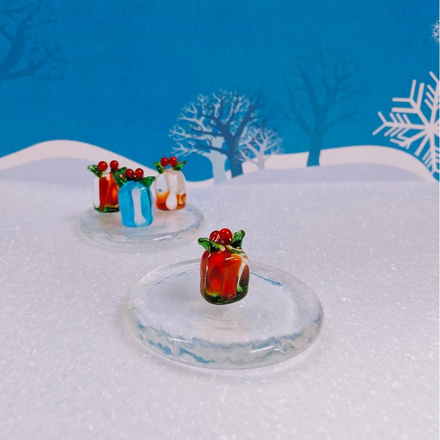 ガラス細工 ギフトボックス（ミニ）緑/クリア ミニチュア 雑貨 置物