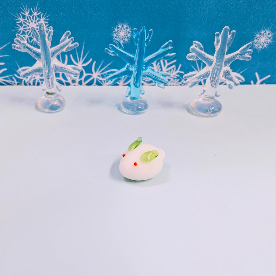 ガラス細工 雪うさぎ（ミニ) 緑 ミニチュア 雑貨 置物 小物 : きたの