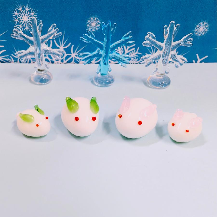 ガラス細工 雪うさぎ（ミニ) 緑 ミニチュア 雑貨 置物 小物 : きたの