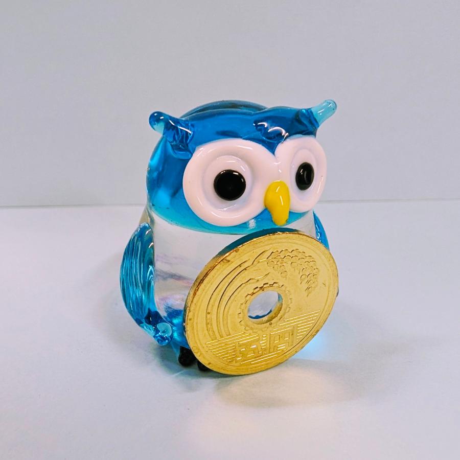ガラス細工 ふくろうご縁（L) 青 ミニチュア 置物 梟 5円 : きたの