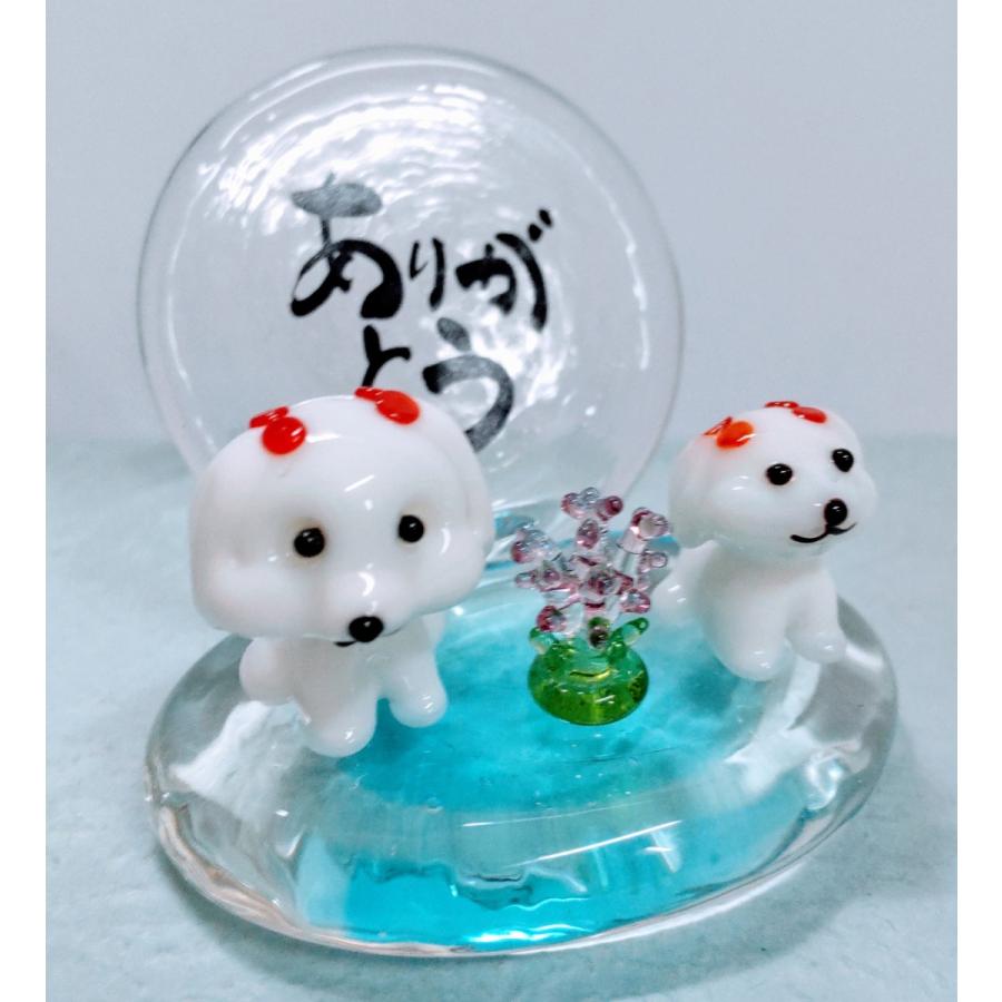ガラス細工 ありがとう マルチーズペア ラベンダー ミニチュア 置物 ギフト 雑貨 花 犬 プレゼント オープニング 大放出セール