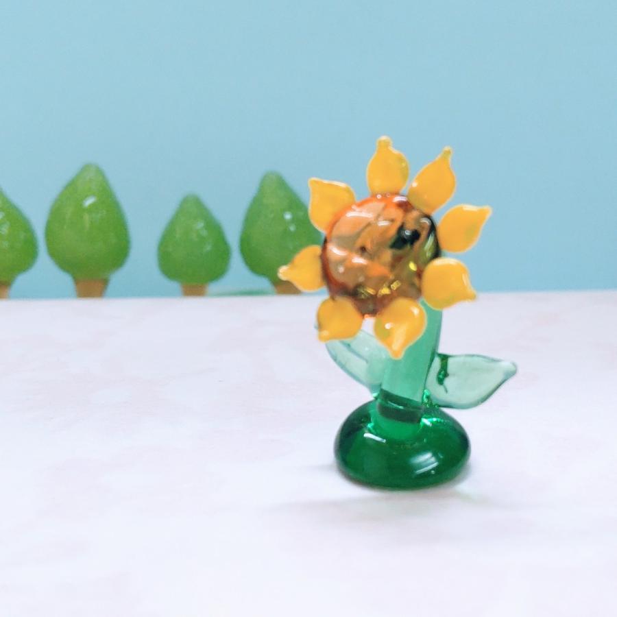 ガラス細工 ひまわり（M) ミニチュア 置物 雑貨 小物 花 : きたの