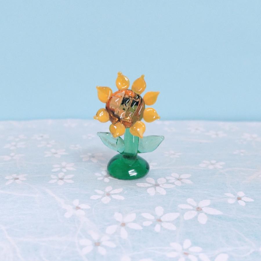 ガラス細工 ひまわり（M) ミニチュア 置物 雑貨 小物 花 : きたの