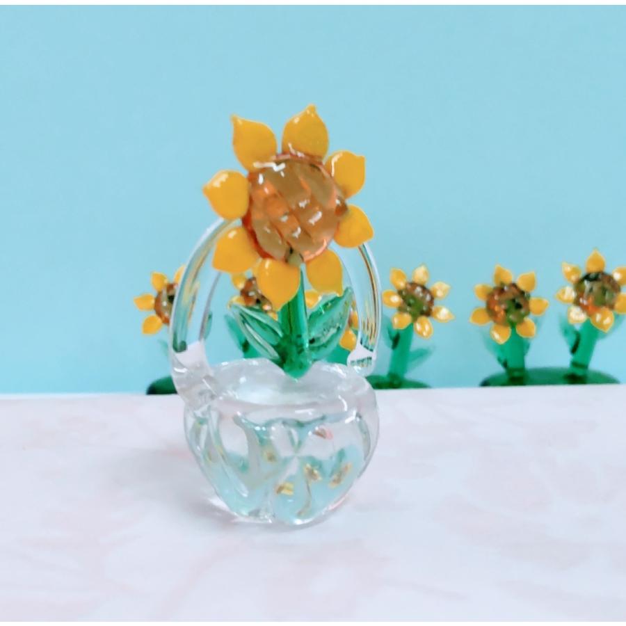 ガラス細工 カゴとひまわり ミニチュア 置物 激安超特価 向日葵 花 小物 雑貨