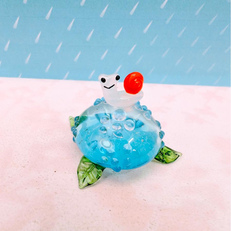 ガラス細工 アジサイとカタツムリ ミニチュア 雑貨 置物 小物 紫陽花