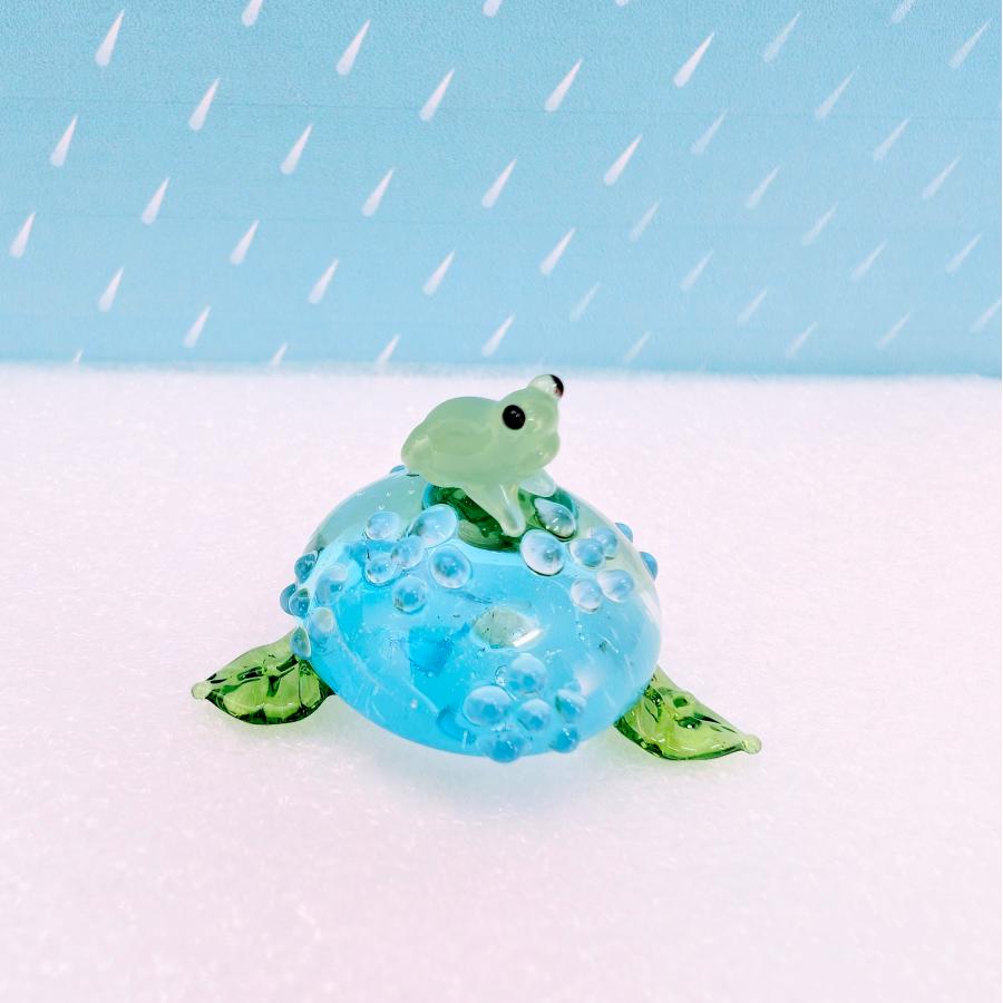 ガラス細工 アジサイとカエル ミニチュア 雑貨 置物 小物 紫陽花