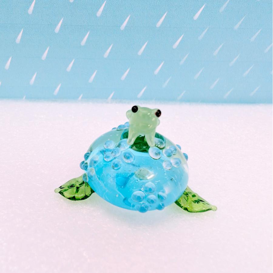 ガラス細工 アジサイとカエル ミニチュア 雑貨 置物 小物 紫陽花