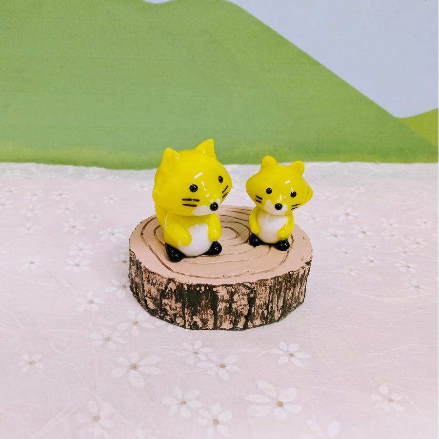 ガラス細工 キタキツネペアと切り株 ミニチュア 雑貨 置物 小物 狐