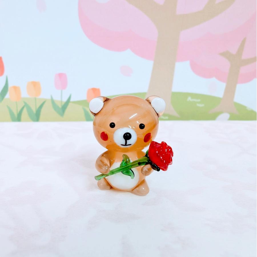 ガラス細工 クマとカーネーション ミニチュア 雑貨 置物 小物 母の日