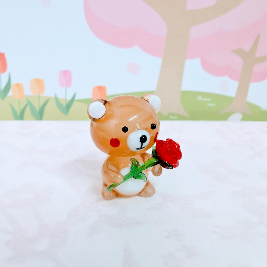ガラス細工 クマとカーネーション ミニチュア 雑貨 置物 小物 母の日