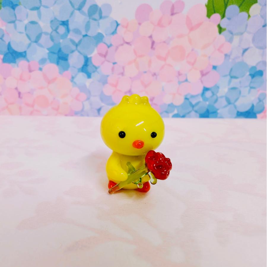 ガラス細工 ヒヨコとカーネーション ミニチュア 雑貨 置物 小物 母の日