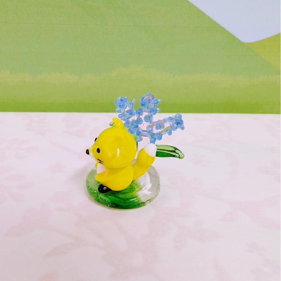 ガラス細工 キタキツネとラベンダー台（S) ミニチュア 雑貨 置物 小物